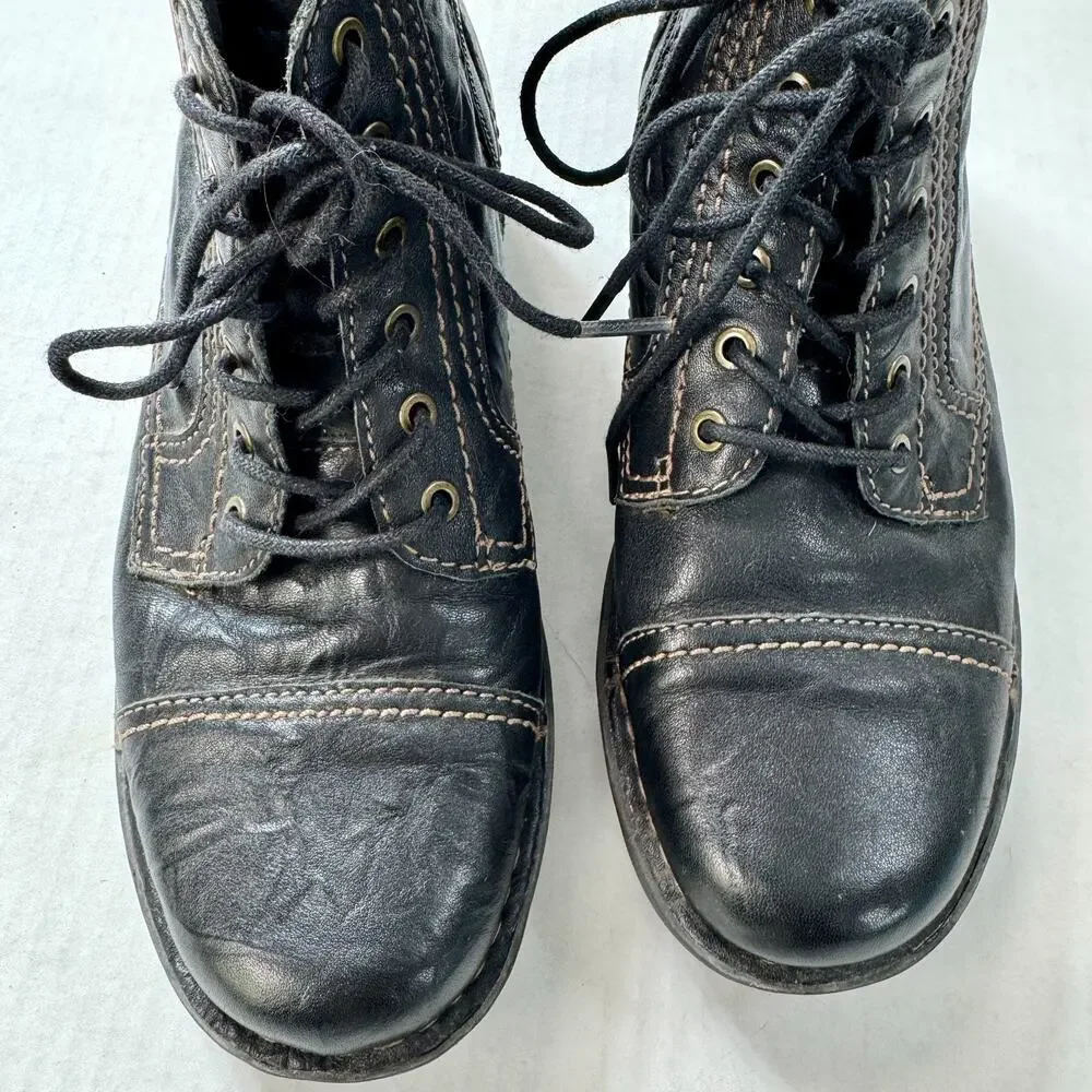 Clarks Leather Ankle Boots Lace Up Side Zip Wedge W6 Black